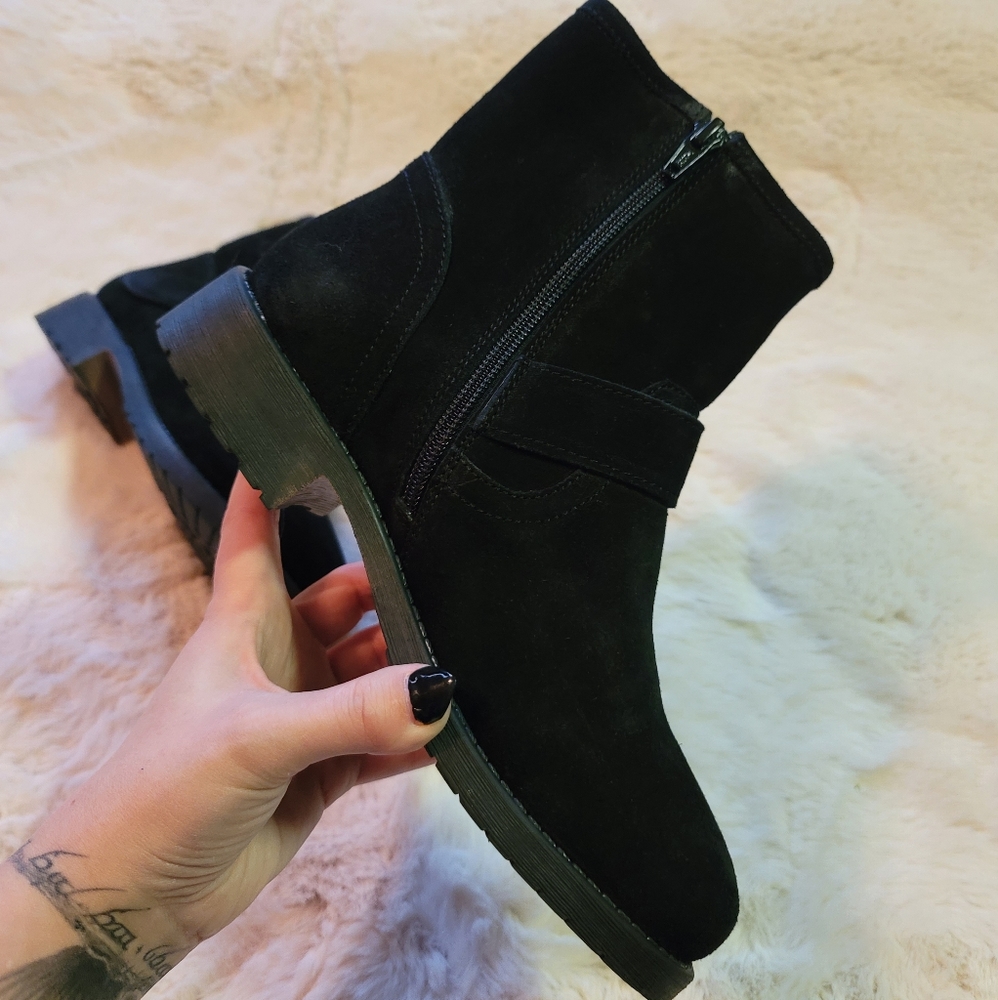 Steve madden alick black leather suede motorcycle boots sz 7 - Picture 3 of 9